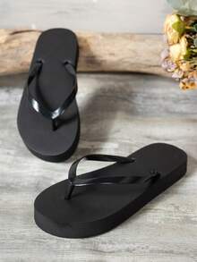 Women's Flat Thong Sandals, Comfortable Fashion Versatile Beach Slippers For Summer, Suitable For Beach, Resort - Black - View 5