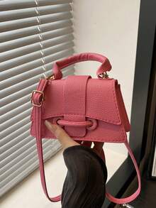 1pc PU Magnetic Closure Fashion Solid Color Litchi Pattern Handbag, Stylish Compact Shoulder Crossbody Bag, Suitable For Various Occasions, Adjustable Strap For Versatile Use, Suitable For Outdoor, Play, Commuting, School And Other Activities, Perfect Gift For Girls - PU Handbag - View 6