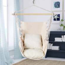 Hammock Swing Chair - Sturdy Metal Frame, Foldable, Portable, Supports Up To 500 Lbs, Comfortable Seating, Ideal For Patios And Lawns, Cotton Blend Fabric, Suitable For Indoor/Outdoor Use. Designed For Bedrooms, Outdoor Spaces, Patios, Balconies, Porches, And Decks. Hanging Hammock Chair With Rope Swing. - B - 查看 2