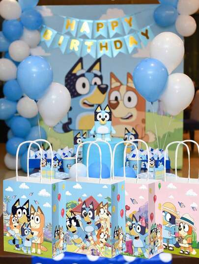 Party Gift Bags - 4 Unique Designs Of Cartoon Themed Paper Goodie Bags | Sturdy Kraft Paper Tote Bags With Handles Featuring & Family | Perfect For Birthday Parties, Themed Celebrations, Favor Packaging & Holiday Gatherings | Ideal For Candy, Snacks & Small Gifts, Essential Supplies For Fans' Parties