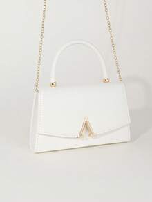 Túi cầm tay dự tiệc dành cho nữ - Túi xách thời trang bóng bẩy, túi tote dung tích lớn, trang trí kim loại hình chữ V, chất liệu giả da cao cấp, phù hợp cho đám cưới, tiệc tùng, họp mặt, sự kiện buổi tối, quà sinh nhật, quà Valentine, hoàn hảo cho tiệc tùng, đám cưới, dạ hội. - trắng - Xem 3