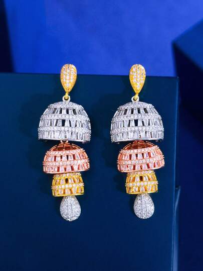 1 Đôi bông tai nữ thời trang dài, nhiều màu sắc, mạ vàng, đính đá Cubic Zirconia, kiểu dáng thả rơi, thích hợp cho đám cưới, lễ đính hôn, tiệc tùng, dạ hội, hóa trang, đeo hàng ngày, làm quà tặng cho phụ nữ, bé gái, mẹ.
