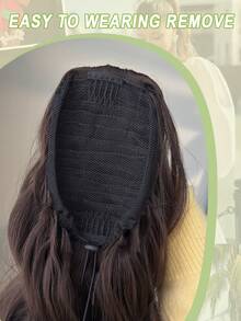 Ponytail Extension Drawstring Clip Style Hair Extensions In Gold, Burgundy, Orange, Gradient Brown, 28 Inch Long Wave Synthetic Heat-Resistant Fiber Synthetic Wig, Suitable For Women's Christmas, Halloween, Music Festival Parties, And Daily Use - Two-Tone - View 8