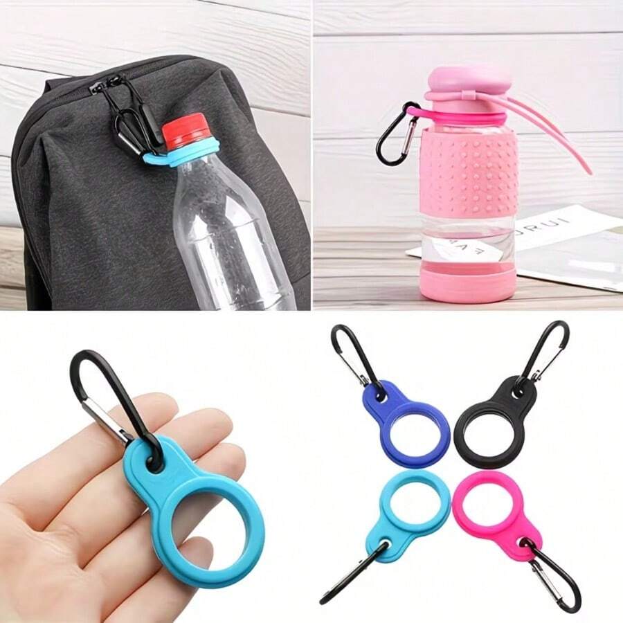 Móc treo bình nước thể thao ngoài trời 6 màu ngẫu nhiên (3 vòng silicon + 3 móc leo núi), móc treo đồ uống bền chắc, kết hợp giữa móc leo núi di động và kẹp cốc thông thường, phụ kiện ba lô thiết thực và quà Giáng sinh.