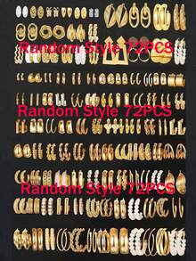 随机48/36/24/12件装时尚简约金属几何不规则仿珍珠耳钉/耳环套装，适合女性、情侣、度假、约会、日常、休闲、派对、婚礼、情人节、送给女友、母亲的礼物 - 金黃色 - 查看 10