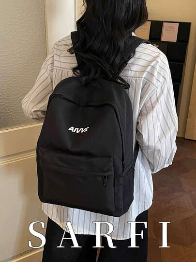 Minimalist New Solid Color Commuter Backpack, Large Capacity College Style Backpack For University Students And Unisex Travel, Fashionable High School Students Large Capacity Travel Backpack, Casual Multi-Function Simple Backpack, Fashionable Shoulder Bag With Unique Metal Accessory Strap Design; Modern Urban Commuter Style, Smooth Nylon Material Commuter Bag Suitable As A Gift For Friends, For Shopping, Dating, Commuting To Work, Photography, Business Travel And Travel.