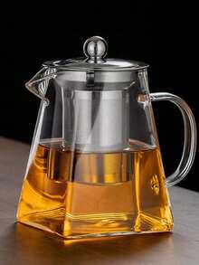 1个高硼硅方形玻璃茶壶，带不锈钢滤网，厚壁茶壶，功夫茶具，本地茶壶，节日礼物，居家，酒店，露营用 - 透明 - 查看 15