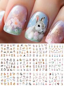 1 bộ 12 mẫu hình dán móng tay chủ đề Lễ Phục Sinh, hình thỏ Phục Sinh dễ thương, hình dán trang trí móng tay chuyển nước. - Nhiều màu - Xem 8