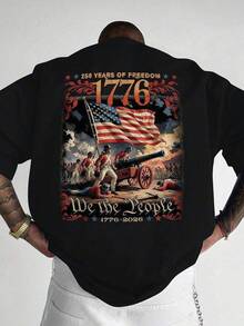 1pc Men's Fashionable Printed Loose Fit Short Sleeve T-Shirt | Exquisite Design | Summer Essential | Easy To Match, Showcasing Your Style - Black - View 1