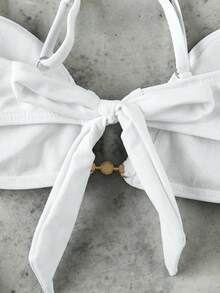 新款奢华时尚比基尼，撞色设计，性感休闲优雅，金属环装饰，撞色滚边，适合海滩、度假、派对等场合。 - 白色 - 查看 4