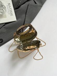 1 pieza Bolso de mano de unicolor de acrílico con cierre de pinza para niña, de moda para uso diario en primavera/verano - Dorado - Ver 5