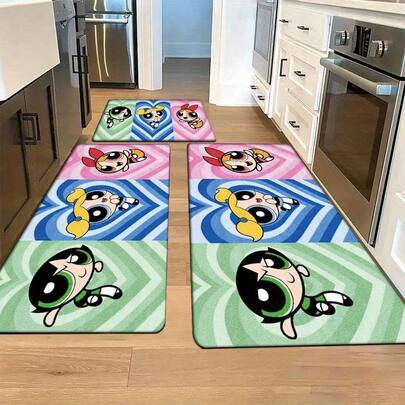 Conjunto de tapetes com estampa de menina chiclete, disponível em vários tamanhos, essencial para qualquer decoração de cozinha feminina. Feito de fibra de poliéster resistente a manchas, com alta absorção, à prova de óleo e antiderrapante, ideal para entradas e cozinhas. (1 peça)