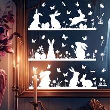 1/6pcs Easter Glass Window Stickers White Rabbit Eggs Floral Motif Decals For Kitchen Office Springtime Festival Decor Non Adhesive Static Removable Home Art Appliques - White Rabbit - View 9