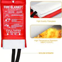 两件套防火毯 - 应急防火毯，39.37 英寸 x 39.37 英寸 - 玻璃纤维防火毯，适用于厨房、家庭、学校、壁炉、烧烤架、车辆、办公室和仓库，配有挂钩 - 彩色 - 查看 3