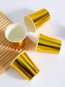 10/20/50/90pcs Gold Paper Party Cups, 9oz Drinking Glasses, Coffee Cups, Cold Beverage Cups, Reusable, Ideal For Birthday Party, Wedding, Mother's Day - Gold - View 4