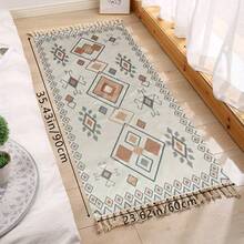 1件手工编织流苏地毯，复古几何图案亚麻卧室/客厅装饰地毯，波西米亚复古可水洗亚麻地毯 - 波西米亞 - 查看 17