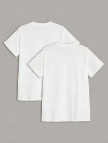 Men's Plain Short-Sleeved Crew Neck Shirt, Gift For Boyfriend, For Work - Putih - View 2