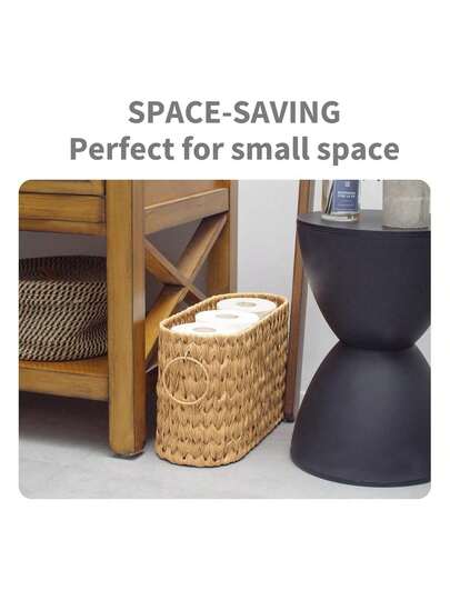 1pc Stylish Wicker Woven Toilet Paper Storage Large Capacity With Handles Sundries Storage Basket Household Bathroom Storage Basket