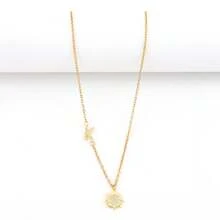 1件新款经典太阳字母吊坠金色不锈钢链项链，女士款 - 金黃色 - 查看 3