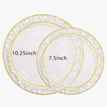 1/12/25/50pcs European Style Luxury High-End Transparent Hammered Double Gold Rim Plates, Elegant Western Plates & Dessert Plates, Suitable For Weddings, Parties, Birthdays, Afternoon Tea, Family Gatherings, Hotels, Festivals, Reusable Tableware - Gold - View 7