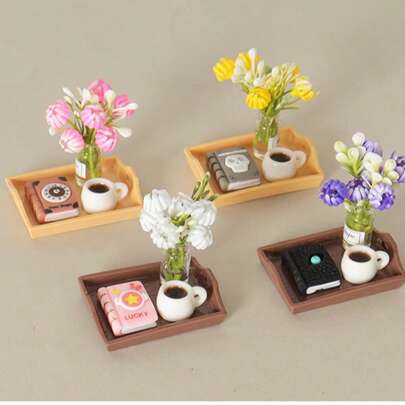 迷你盆栽托盘书，娃娃屋装饰桌面植物摆件，创意家具DIY配件，娃娃屋景观汽车桌面装饰，娃娃屋DIY装饰盲袋配件，桌面小摆件，娃娃屋小摆件，汽车小摆件，摄影道具装饰，节日礼物，圣诞礼物，万圣节礼物