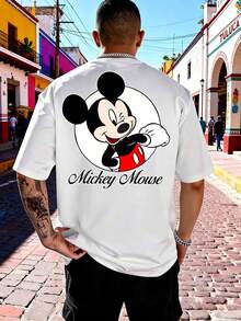 Disney Oversized Mickey Mouse T-Shirt With A Winking Mickey Mouse Pattern And Pocket Logo. Casual Cotton Crew Neck Short-Sleeved Men's Top, Suitable For Everyday Wear, Outings, Parties, And Commuting. - trắng - Xem 3