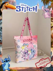 1 Pc Disney Officially Licensed Stitch Pattern Canvas Tote Bag, Girl's Large-Capacity Shoulder Bag, Lightweight Reusable Shopping Bag – Ideal For Students, Teens, Cartoon Fans, Perfect For Daily Commutes, Grocery Shopping, School Runs, Beach Trips, Holiday Gatherings,Back To School - DHF52264-sT - View 7
