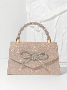 Women's Rhinestone Handbag Clutch Purse Crystal Mini Bow Knot Evening Bag Top Handle Shoulder Bag Chain Bridal Bag, Perfect For Party, Wedding, Prom, Formal Occasion, Matching With Wedding Dress, Formal Gown, Prom Dress, Birthday Dress, Party Dress - 金色 - 查看 2