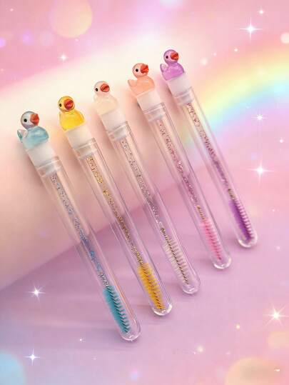 1/5/10pcs Cute Transparent Duck Eyelash Brush, Eyelash Extension Spiral Brush, Portable Tube Eyelash Brush, Crystal Handle Brush
