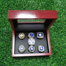 LOS ANGELES BASEBALL GIFT SET 1955 1959 1963 1965 1981 1988 2020 WORLD CHAMPIONSHIP RING, 7 RINGS SET WITH 7-HOLE WOODEN DISPLAY BOX PACKAGING, HOLIDAY GIFT FOR BASEBALL FANS - Gold - View 2