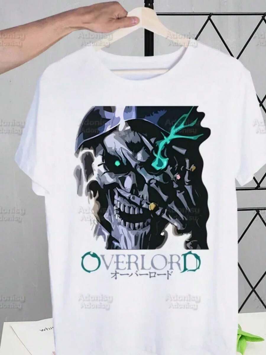Overlord Anime Albedo T Shirts For Guys O-Neck Short Sleeve Ainz Ooal Gown Momonga T-Shirt Regular Men Hip-Hop Tee Shirt3 - Blanc - Voir 1