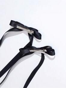 2pcs Ballet Style Long Ribbon Bow Hair Clip Fashionable And Cute Women Hair Accessory Suitable For Daily Wear On Any Occasion Valentine's Day Valentines Hair Accessories For Women Claw Clips Hair Claws Hair Barrettes School Stuff Elegant College Winter Outfit For Women Bows Head Accessories - Black - 查看 4