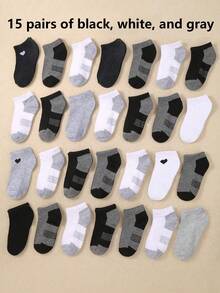 30双装男女童撞色中筒袜 - 时尚休闲运动袜，适合男孩女孩 - 黑色、白色、灰色儿童袜 - 适合上学、运动和日常玩耍 - 彩色 - 查看 10