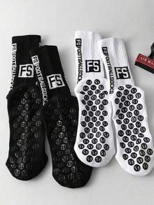 2 Pairs/4 Pairs Unisex Sports Socks, Football Socks, Basketball Socks, Black & White - Black and White - View 7