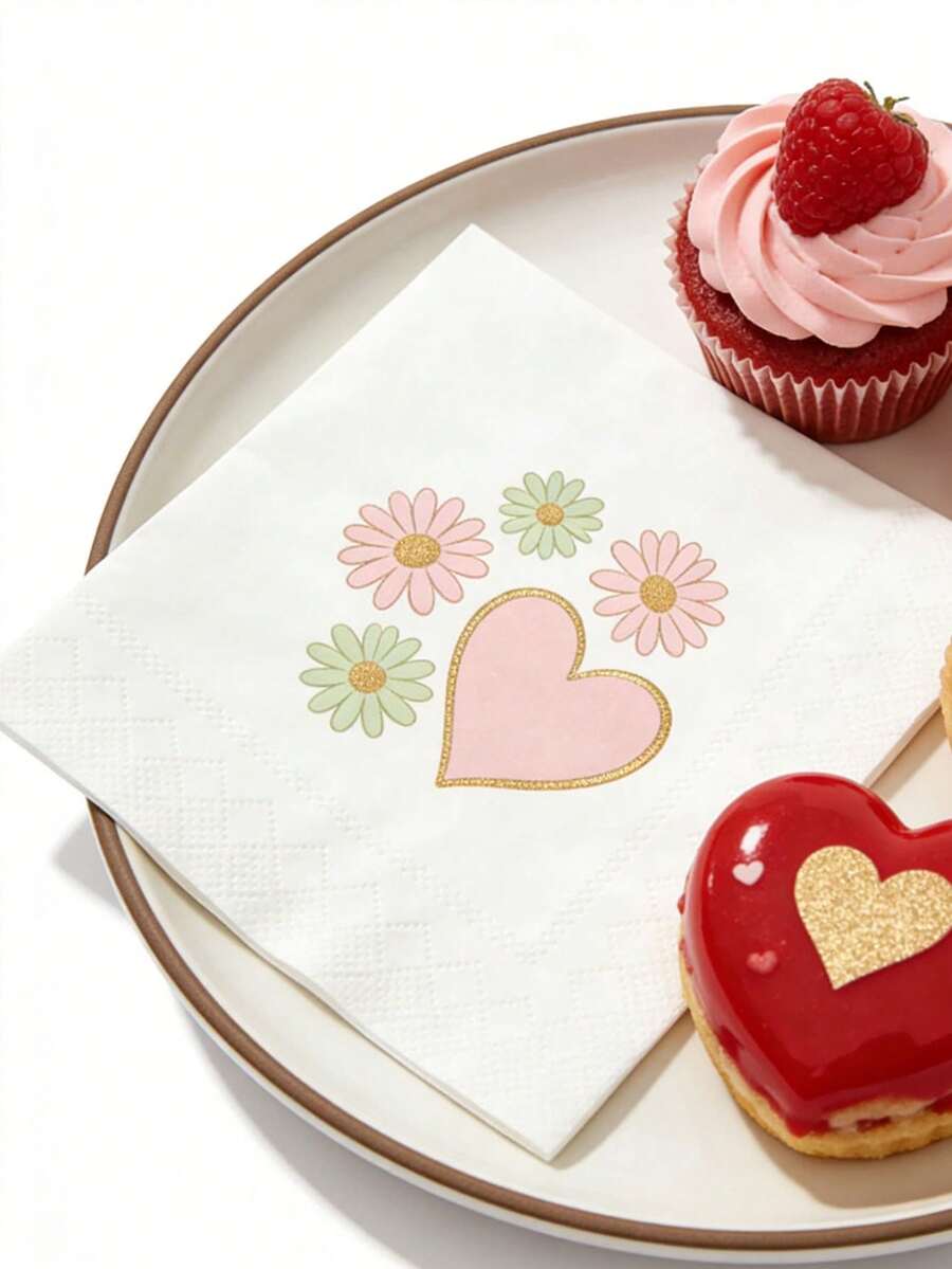 40/1 Paquete de 10*10 pulgadas Servilletas con diseño de corazón, servilletas de cena gruesas y absorbentes, servilletas para bodas y fiestas, toallitas húmedas, papel de cocina de restaurante, uso doméstico, Día de San Valentín, vuelta al colegio - Multicolor - Ver 1