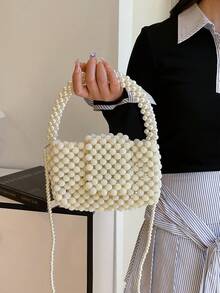 1 pieza Bolso de mano hecho a mano con perla blanca, bolso cruzado para mujer - Blanco - Ver 3