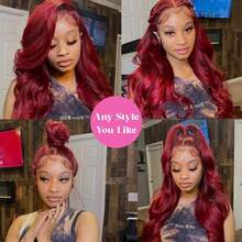 KGIFH 99j Burgundy 360 Lace Front Wigs Human Hair 13x6 Body Wave Lace Front Wigs Human Hair 250% Density 13x4 Glueless Human Hair Wig Pre Plucked With Baby Hair 100% Brazilian Virgin Colored Lace Frontal Wig Human Hair - S99J - 查看 7