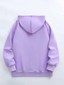 Áo nỉ nữ màu tím dáng dài, họa tiết bướm và hoa tinh tế - 100% polyester, có thể giặt máy, mũ có dây rút, kiểu dáng thường ngày | Áo nỉ phong cách thường ngày | Trang phục thường ngày bền bỉ, áo nỉ cỡ lớn - Màu tím hoa cà - Xem 5