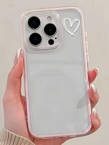 1 buah Casing Ponsel Minimalis Transparan Berbingkai Pink, Anti Jatuh, Anti Benturan, Motif Hati Putih Sederhana, Kompatibel dengan iPhone 16 Pro Max, 17/16/15/14 Plus/13/12/11, Air, Series - MultiWarna - View 2