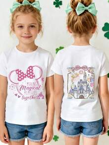 Disney Official Licensed Kids' T-Shirt | Stylish Unisex 1-14 Years White 100% Polyester Tee | Ultra Comfortable, Super Soft & Relaxed Fit | Minnie Mouse & Tinker Bell Castle Print | High Appearance, High Turnaround Rate, Versatile Daily Wear, Disney Limited Edition Design | New Arrival | Express Delivery - trắng - Xem 1
