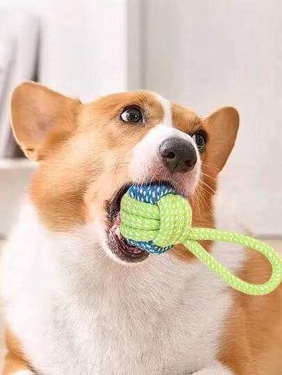 1个重型编织绳狗磨牙玩具 | 纹理手柄，互锁绳球，适合爱啃咬的狗狗，有助于牙齿保健和训练，缓解磨牙不适 - 适合玩接球和拔河游戏，多种颜色可选 - 适合小型至大型犬