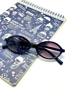 Women's Retro Semi-Round Sunglasses With UV400 Protection, Fashionable 2026, Durable, Stylish Oval. - 黑框漸變黑 - 查看 5