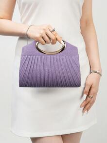 Damska błyszcząca torebka z opalizującym, falbaniastym paskiem na ramię, łańcuszkowa torebka typu crossbody, uniwersalna, modna kopertówka z minimalistycznym designem łańcuszka, idealna na imprezę, wesele, bal maturalny, bankiet – idealny prezent dla niej - Lawenda - Zobacz 5