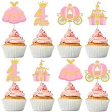 DFour Ever A Princ Birthday Decorations Cupcake Toppers 24pcs Princ 4th Birthday Party Decorations Cupcake Toppers Double-Sided Printing Pre-Assemb For 4 Year Old - As Pic - View 1