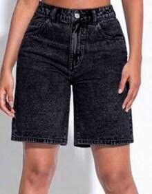 Women's Bermuda Jeans Comfort And Style Premium Faded - màu đen - Xem 13