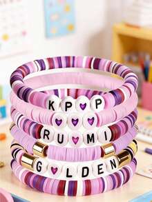 1/6件套韩版偶像风格手链套装，时尚迷你饰品，女士礼物 - 彩色 - 查看 5