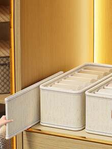 卧室抽屉收纳盒，带分隔板，多功能衣柜内衣收纳盒，卧室收纳盒，适用于白色T恤、黑色裤子、女士冬装、连衣裙、女士冬季套装、优雅女士连衣裙 - 米 - 查看 4