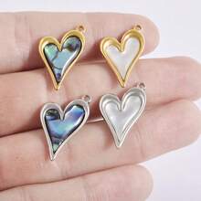2pcs Heart-Shaped Pendant, Natural Abalone Shell, Glossy 304 Stainless Steel, Jewelry Making Supplies, Charm For Necklace, Earrings, DIY, Waterproof, Fade-Resistant, Fashionable Beach/Ocean Decor - Heart - View 8
