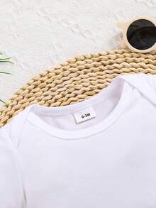 可爱婴儿长袖连体衣，卡通字母印花 - 四季皆宜，男女宝宝均适用 - 白色 - 查看 3