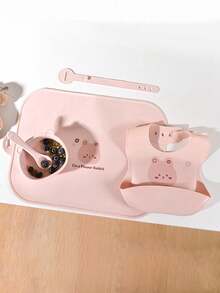 Conjunto de Utensílios de Silicone para Bebê, Jogo Americano Personalizado, Cinto, Babador, Tigela, Colher, Gravata Borboleta, Suprimentos de Alimentação Anti-Sujeira e Anti-Queda, Adequado para Bebês Meninos e Meninas em Todas as Estações - Multicolorido - Visão 10